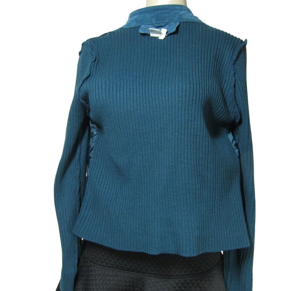 VTG Y2K SUEDE Leather Military Boho Grunge Retro Jacket Teal blue Jacket Large - Picture 7 of 11